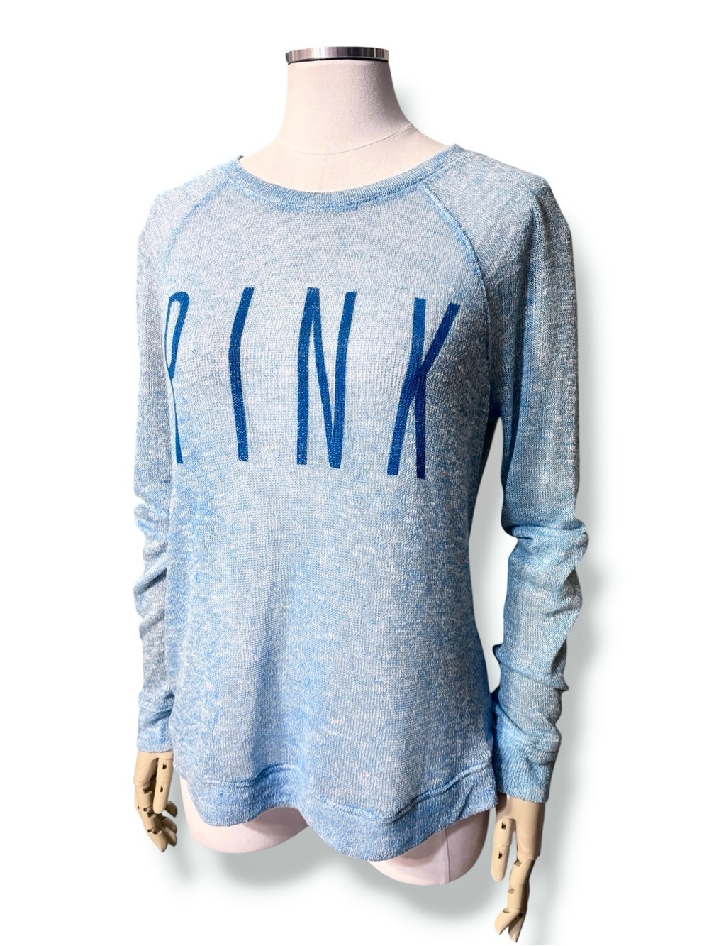 PINK VICTORIA’S SECRET Blue Lightweight Loose Knit Sweater “PINK” Spell Out